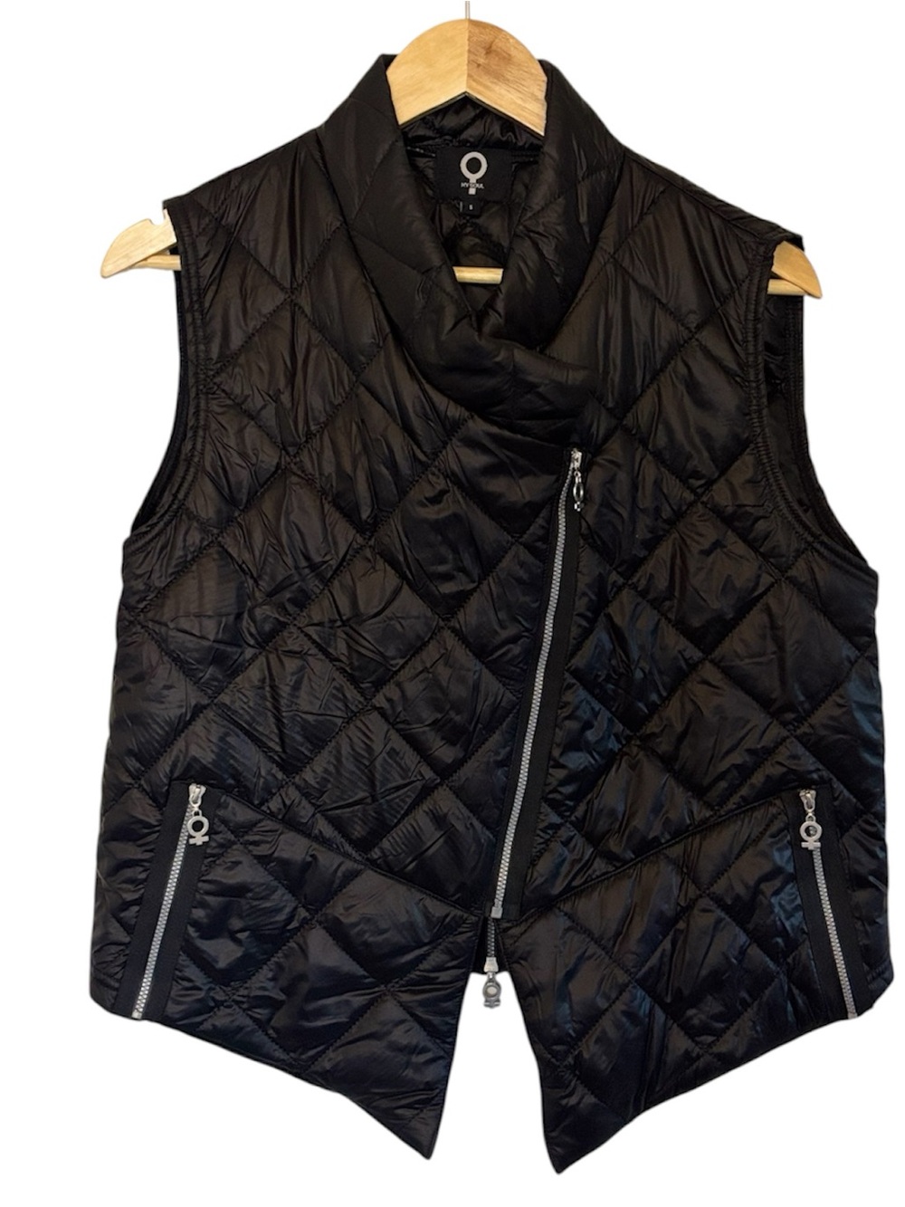 Black Quilted Asymmetrical Zip Vest‎ - My Soul